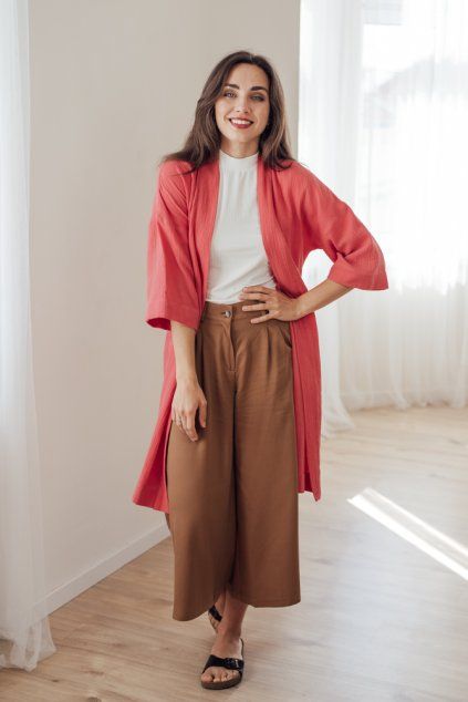 Reparada muselinovy kabatek kimono lososovy